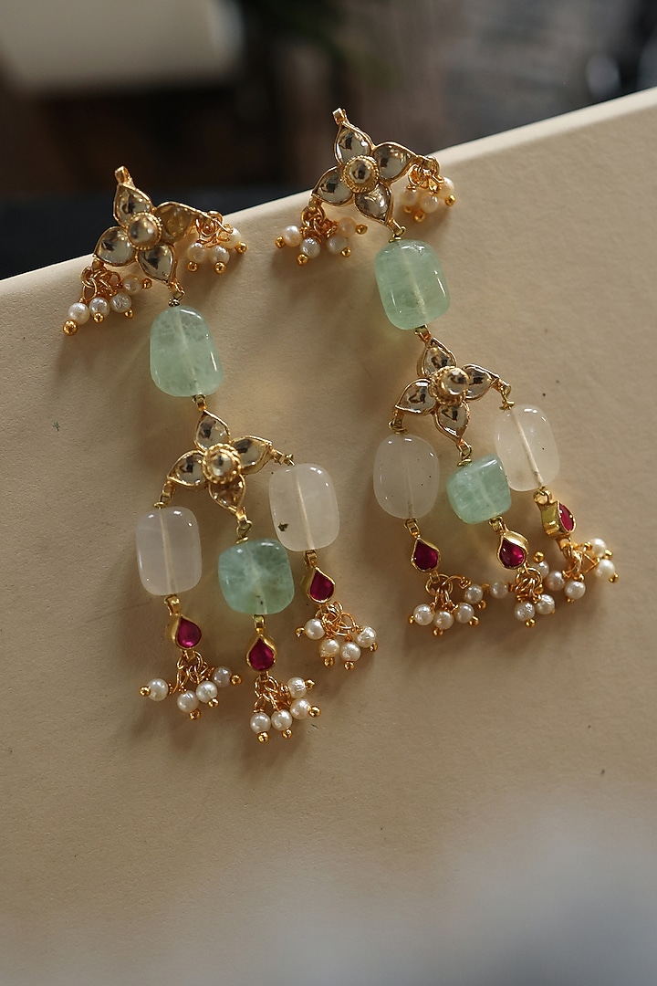Gold Plated Kundan Polki Dangler Earrings by Do Taara at Pernia's Pop Up Shop