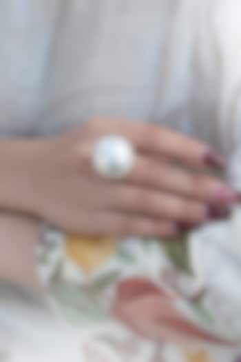 White Rhodium Finish Pearl Ring by Do Taara