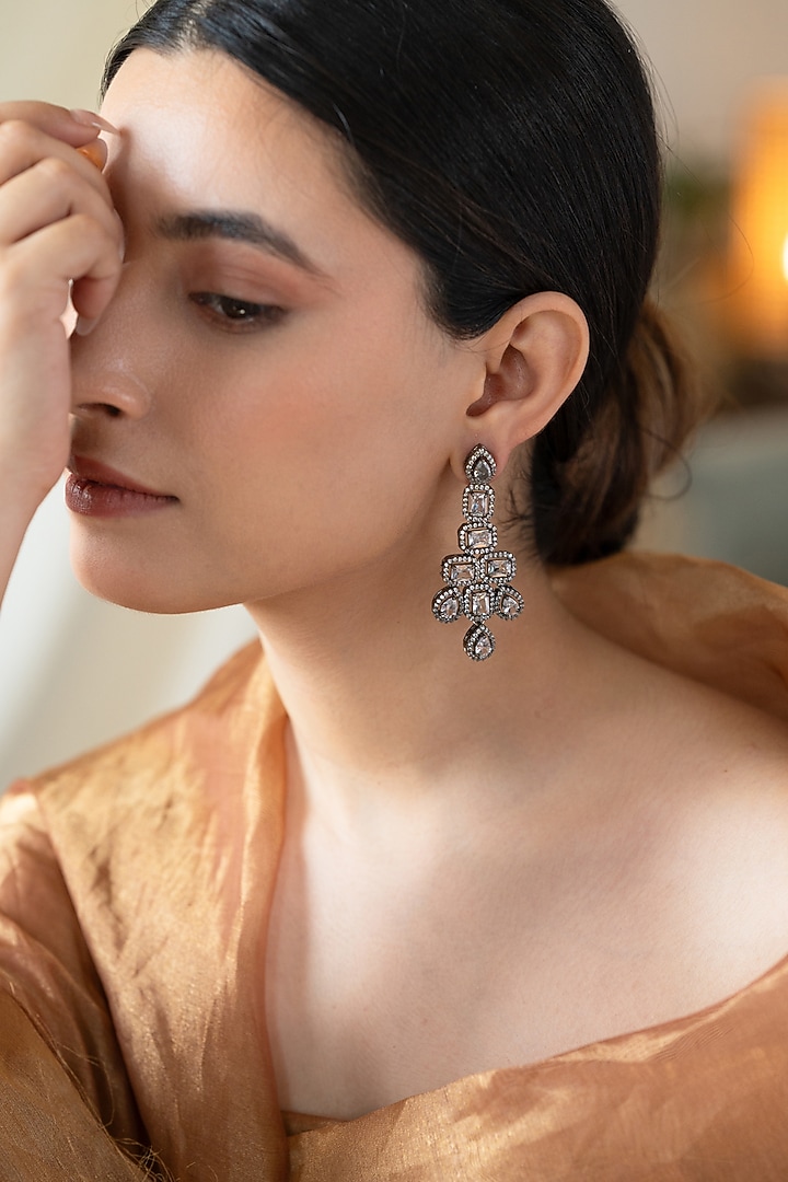 Black Rhodium Finish Cubic Zirconia Dangler Earrings by Do Taara at Pernia's Pop Up Shop