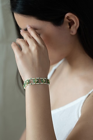 Gold Plated Kundan Polki & Onyx Bracelet by Do Taara