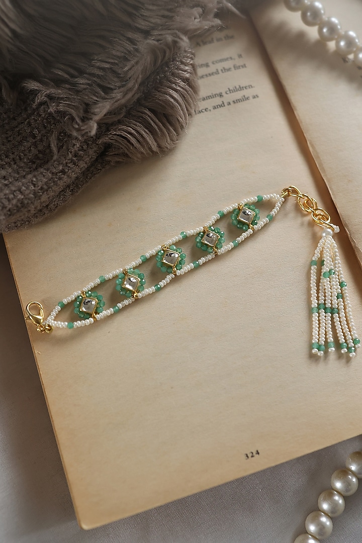 Gold Plated Kundan Polki & Onyx Bracelet by Do Taara at Pernia's Pop Up Shop