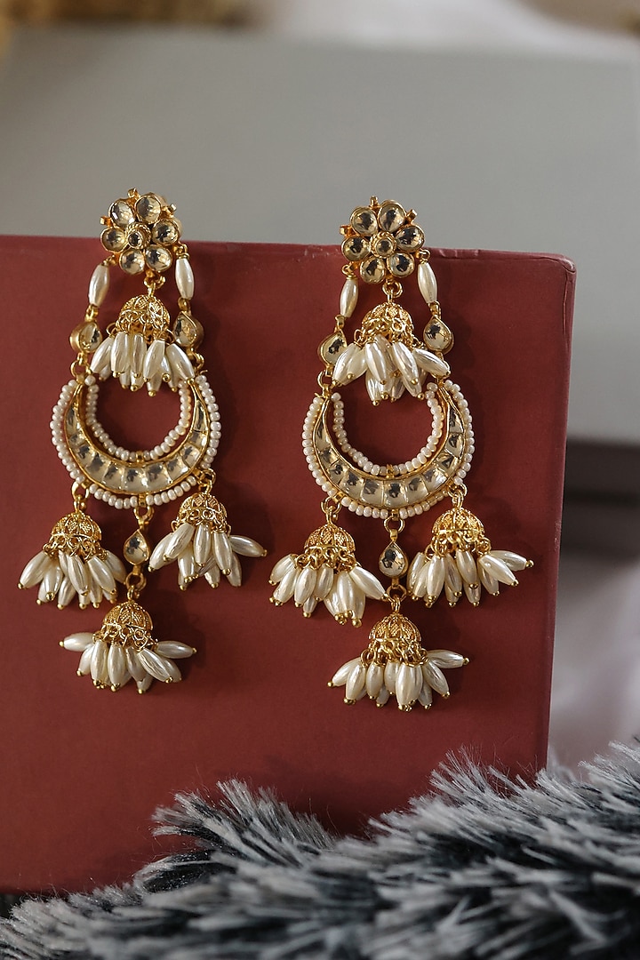 Gold Plated Kundan Polki & Shell Pearl Dangler Earrings by Do Taara at Pernia's Pop Up Shop