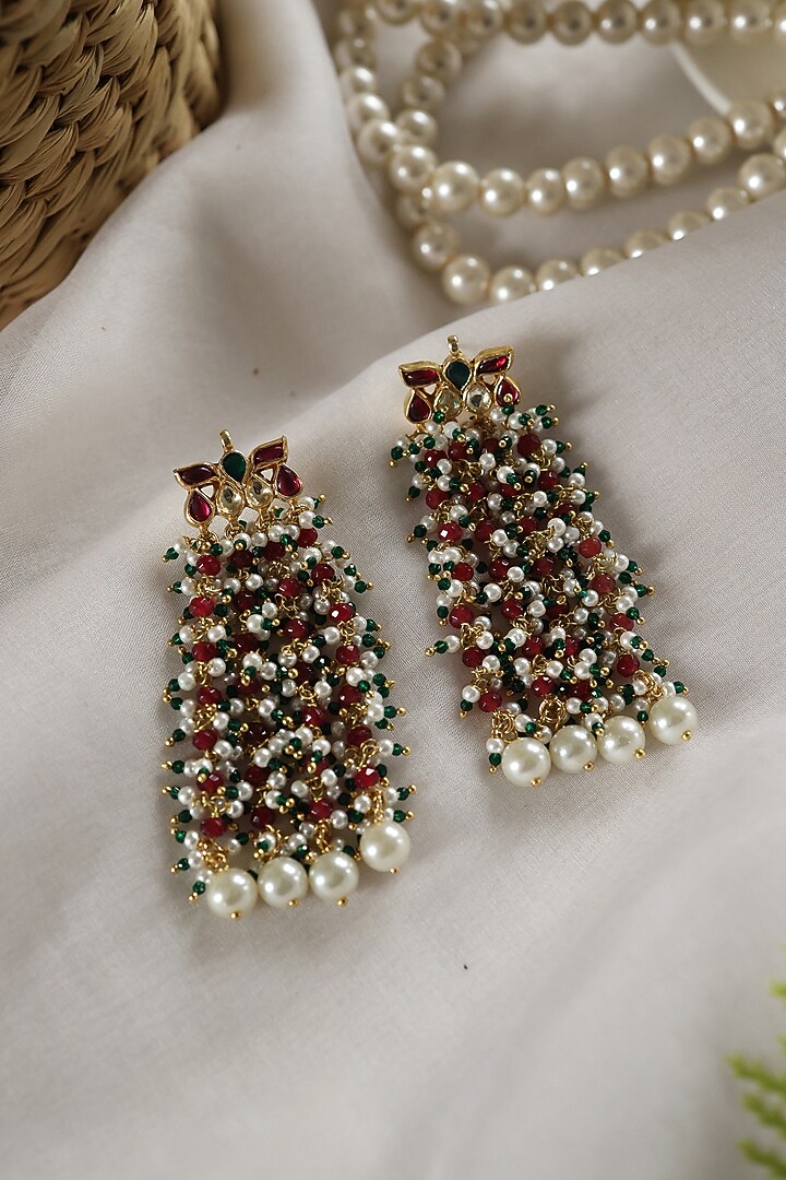 Gold Plated Kundan Polki & Shell Pearl Dangler Earrings by Do Taara at Pernia's Pop Up Shop