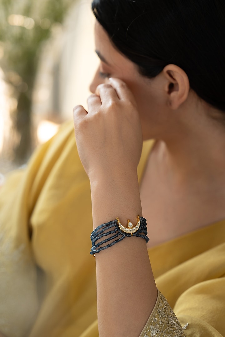 Gold Plated Kundan Polki & Hydro Stone Adjustable Bracelet by Do Taara at Pernia's Pop Up Shop