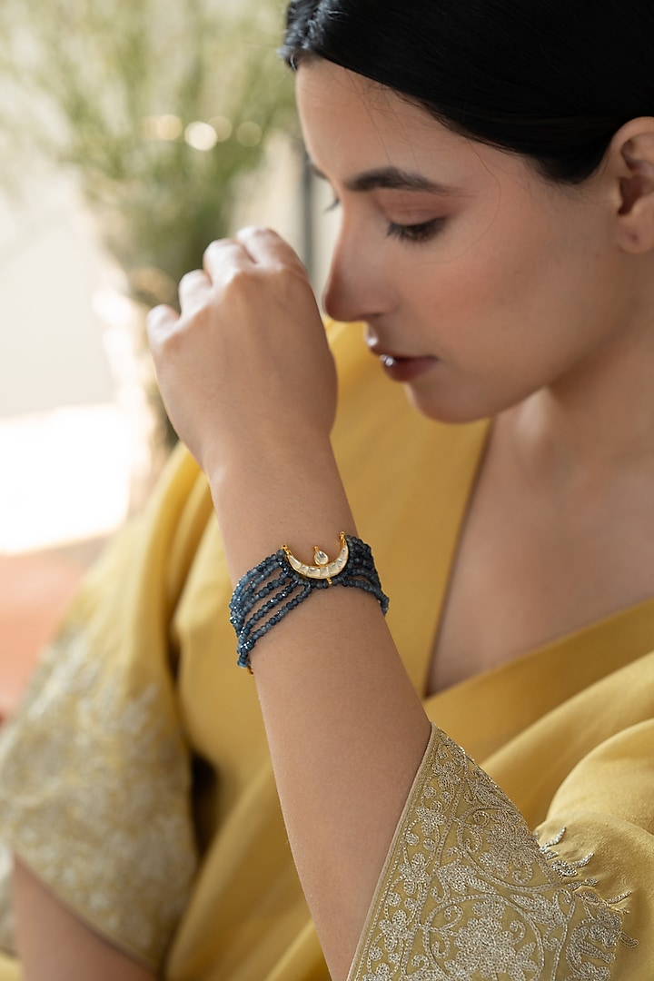 Gold Plated Kundan Polki & Hydro Stone Adjustable Bracelet by Do Taara at Pernia's Pop Up Shop