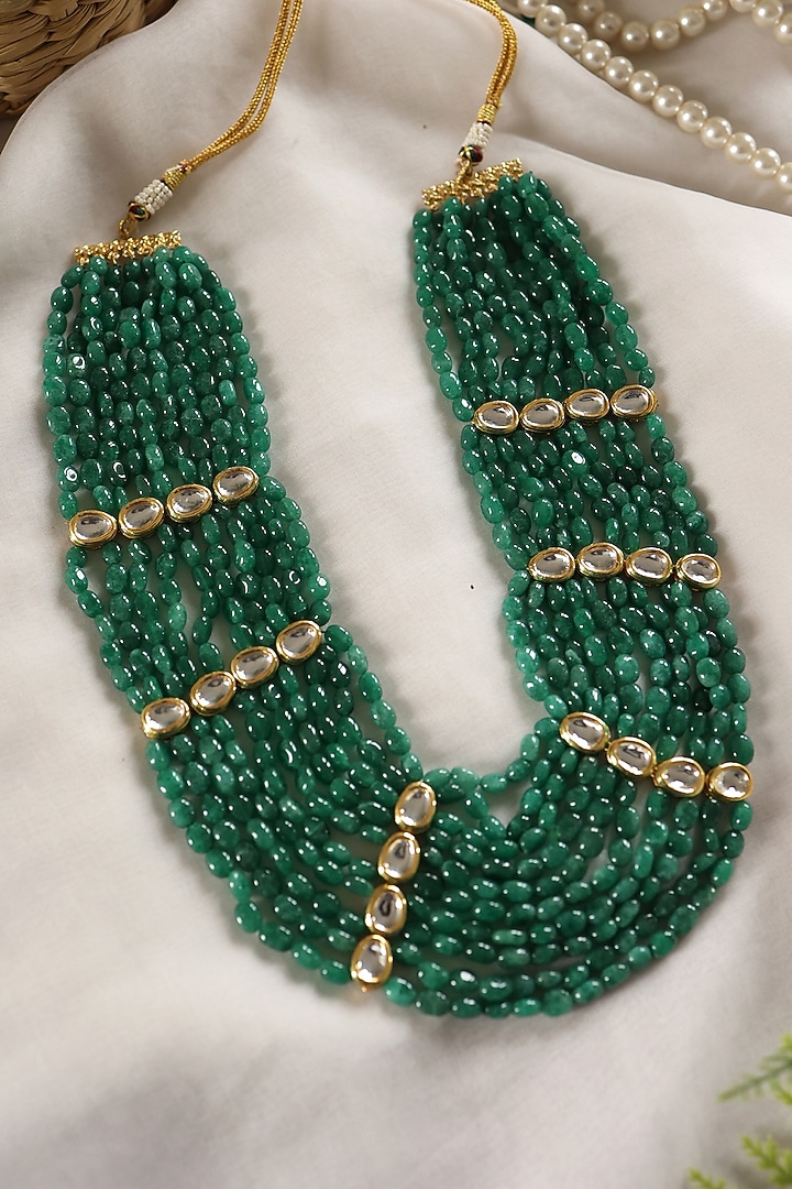 Gold Plated Kundan Polki & Jade Stone Necklace by Do Taara at Pernia's Pop Up Shop