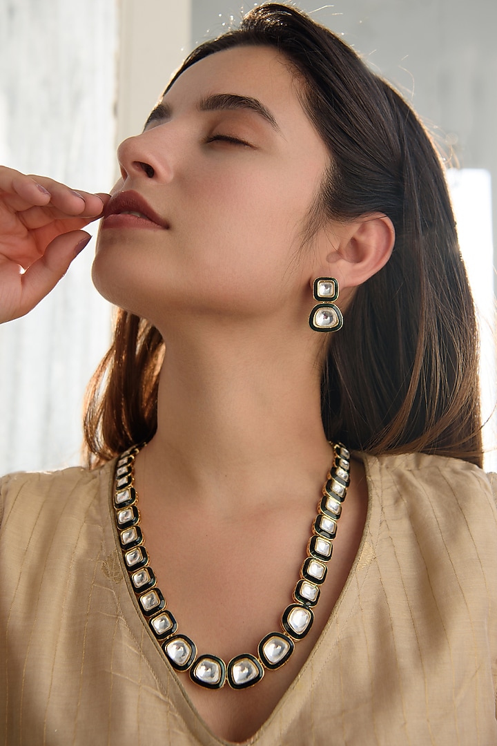 Gold Plated Kundan Polki Necklace Set by Do Taara at Pernia's Pop Up Shop