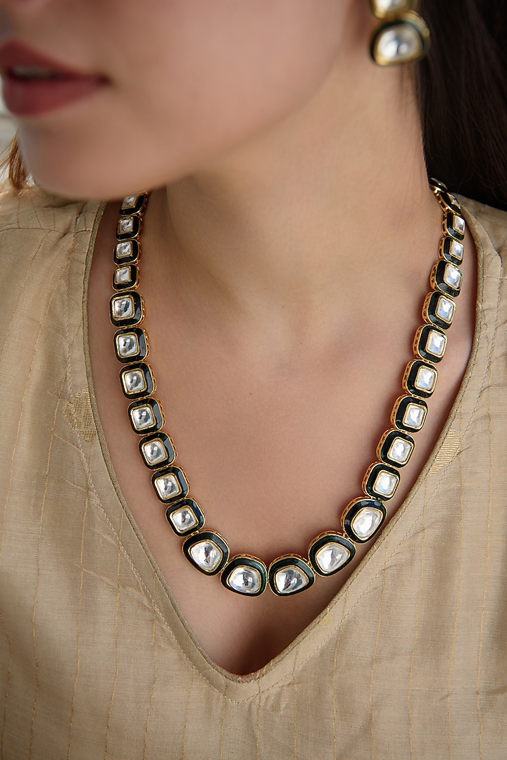 Gold Plated Kundan Polki Necklace Set by Do Taara at Pernia's Pop Up Shop