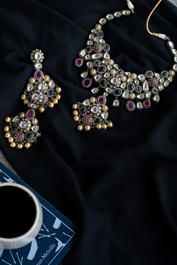 Two-Tone Finish Kundan Polki & Multi-Colored Stone Necklace Set by Do Taara at Pernia's Pop Up Shop