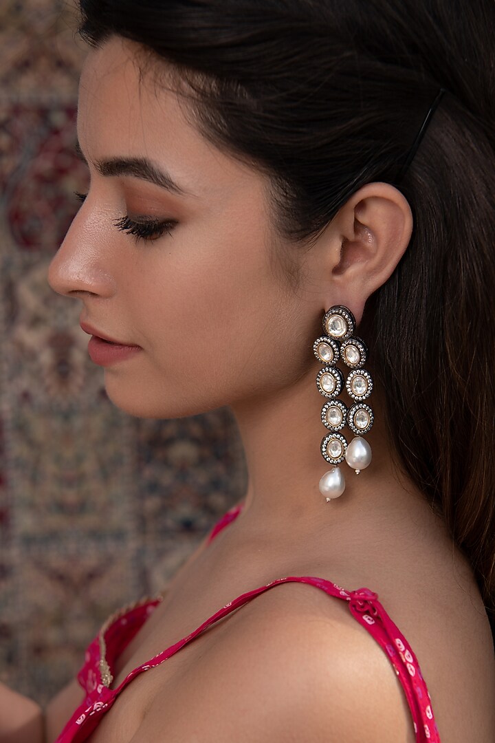 Two-Tone Finish Cubic Zirconia Dangler Earrings by Do Taara at Pernia's Pop Up Shop