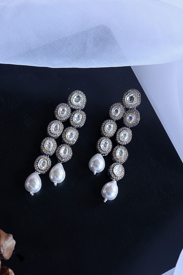 Two-Tone Finish Cubic Zirconia Dangler Earrings by Do Taara at Pernia's Pop Up Shop