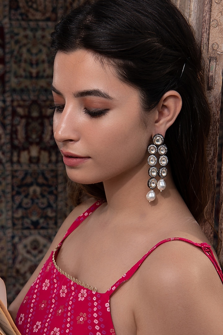 Two-Tone Finish Cubic Zirconia Dangler Earrings by Do Taara at Pernia's Pop Up Shop