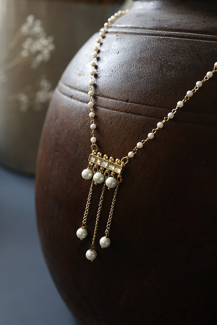 Gold Plated Kundan Polki & Pearl Pendant Necklace by Do Taara at Pernia's Pop Up Shop