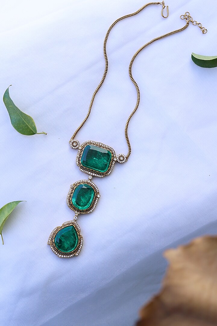Gold Plated Green Swarovski Stone & Cubic Zirconia Necklace by Do Taara at Pernia's Pop Up Shop
