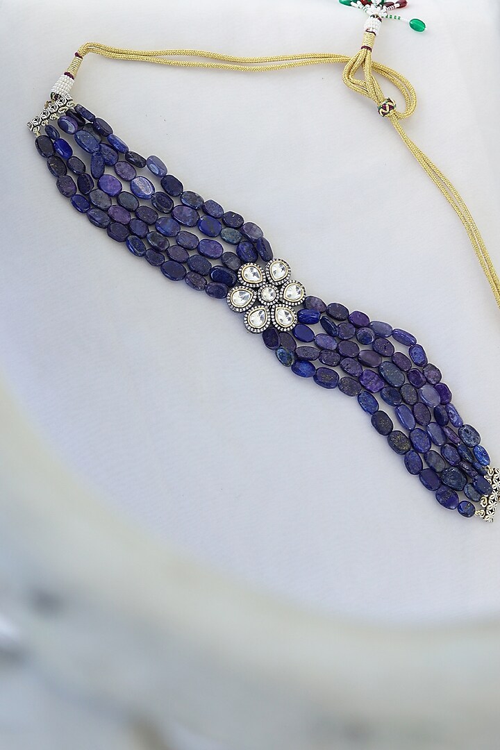 Two-Tone Finish Kundan Polki & Lapis Lazuli Choker Necklace by Do Taara at Pernia's Pop Up Shop