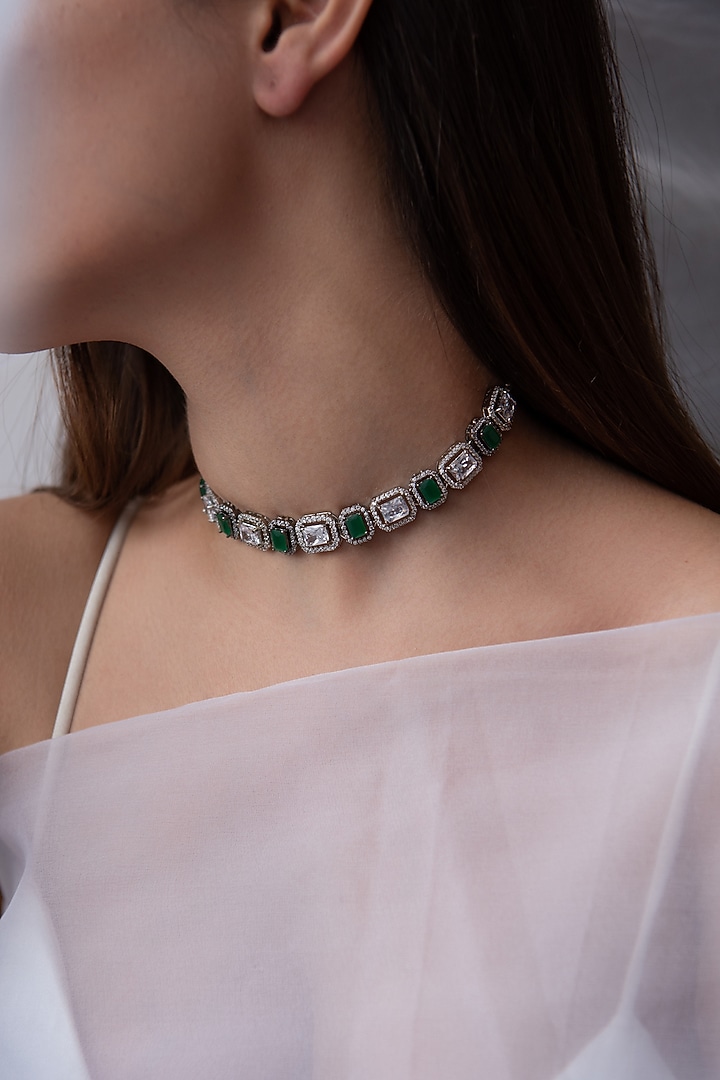 Two-Tone Finish Glass Crystal & Cubic Zirconia Choker Necklace by Do Taara at Pernia's Pop Up Shop
