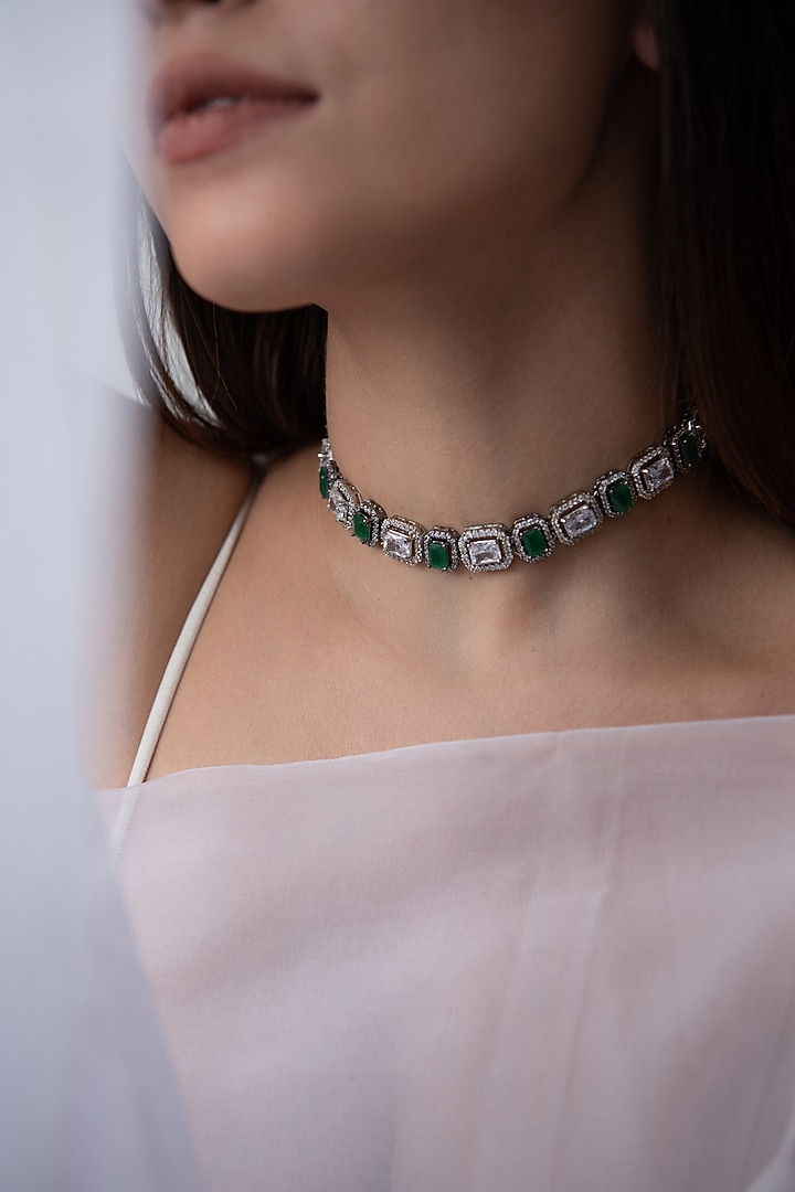 Two-Tone Finish Glass Crystal & Cubic Zirconia Choker Necklace by Do Taara at Pernia's Pop Up Shop