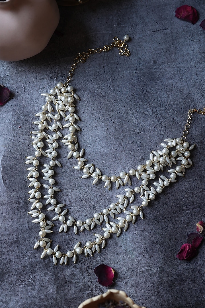 Gold Plated Rice Pearl Layered Necklace by Do Taara at Pernia's Pop Up Shop