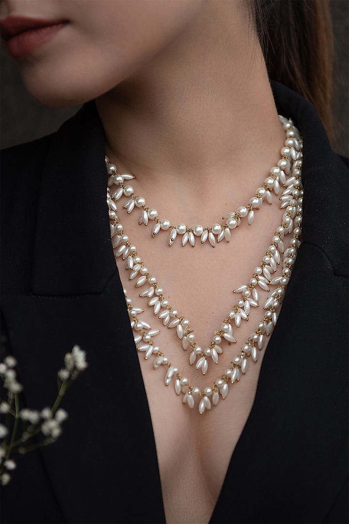 Gold Plated Rice Pearl Layered Necklace by Do Taara at Pernia's Pop Up Shop