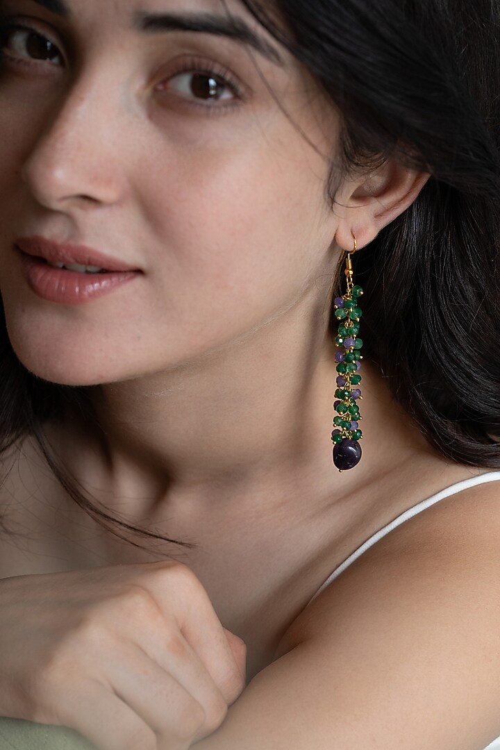 Gold Plated Natural Stone & Onyx Dangler Earrings by Do Taara at Pernia's Pop Up Shop