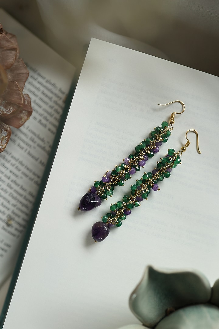Gold Plated Natural Stone & Onyx Dangler Earrings by Do Taara at Pernia's Pop Up Shop