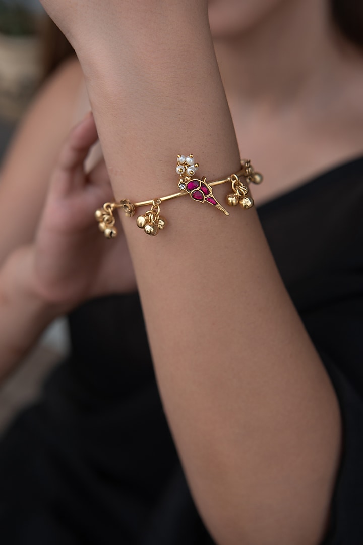 Gold Plated Red Stone Bracelet by Do Taara at Pernia's Pop Up Shop