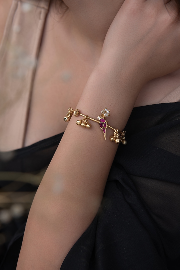Gold Plated Red Stone Bracelet by Do Taara at Pernia's Pop Up Shop