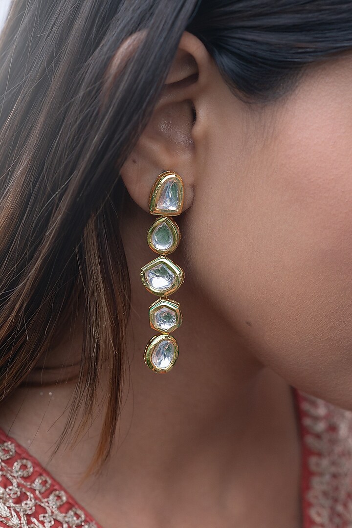 Gold Plated Kundan Polki Dangler Earrings by Do Taara at Pernia's Pop Up Shop
