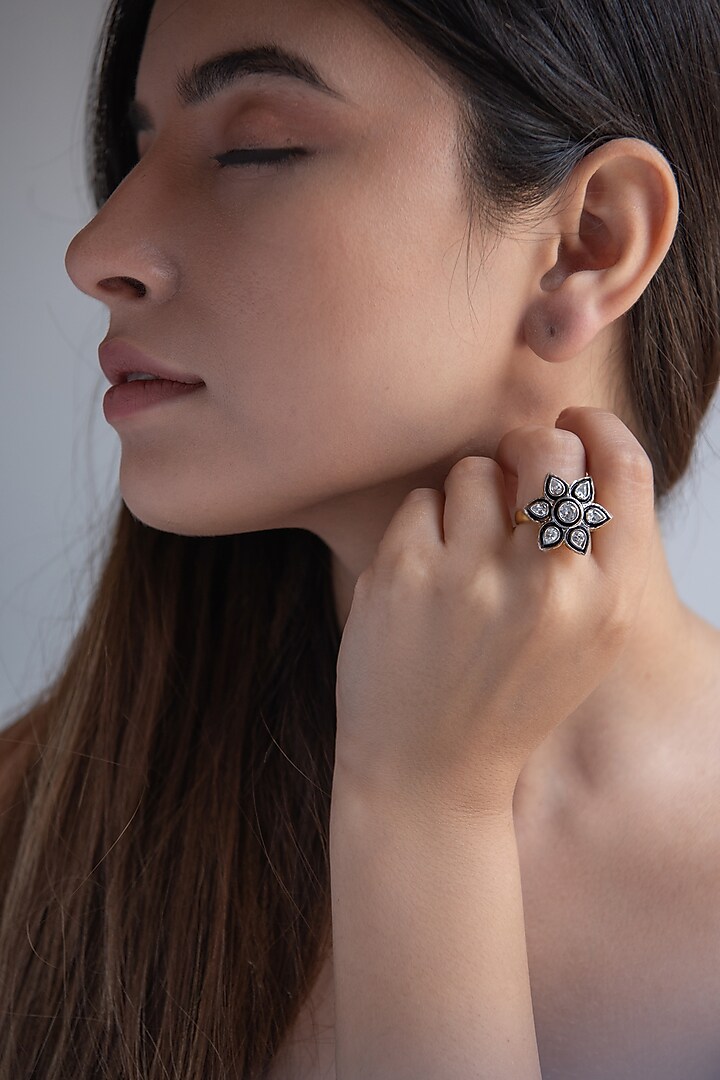 White Rhodium Finish Faux Diamond Ring by Do Taara at Pernia's Pop Up Shop