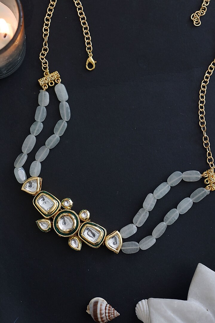 Gold Plated Kundan Polki & Uncut Stone Choker Necklace by Do Taara at Pernia's Pop Up Shop