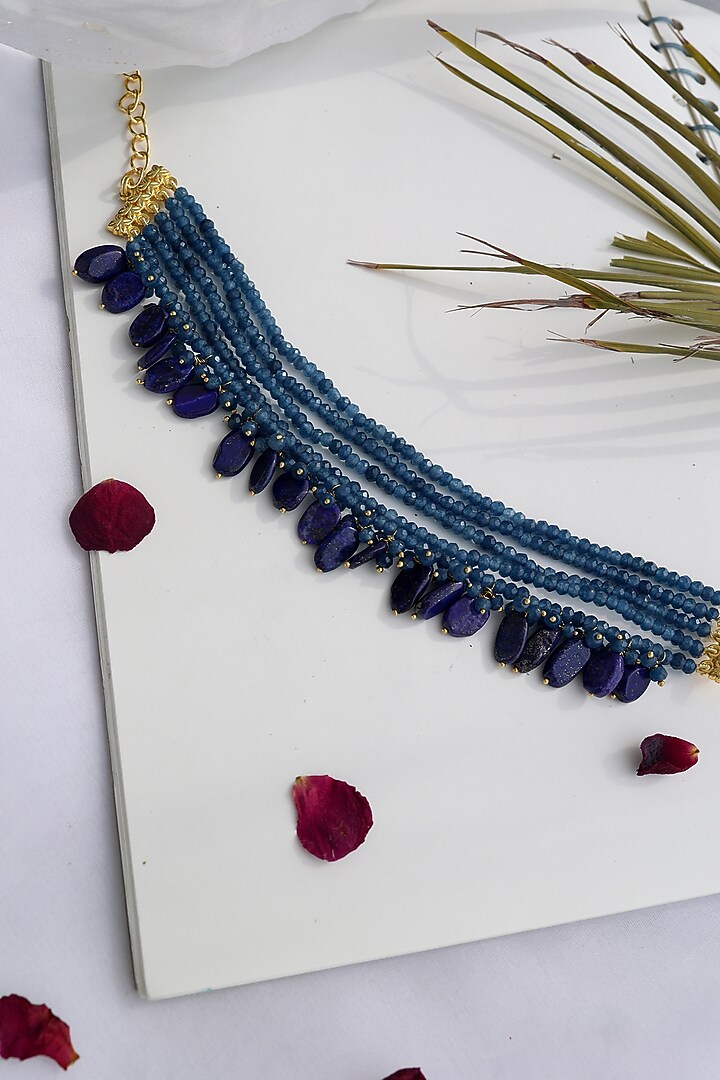Gold Plated Natural Stone & Blue Onyx Choker Necklace by Do Taara at Pernia's Pop Up Shop