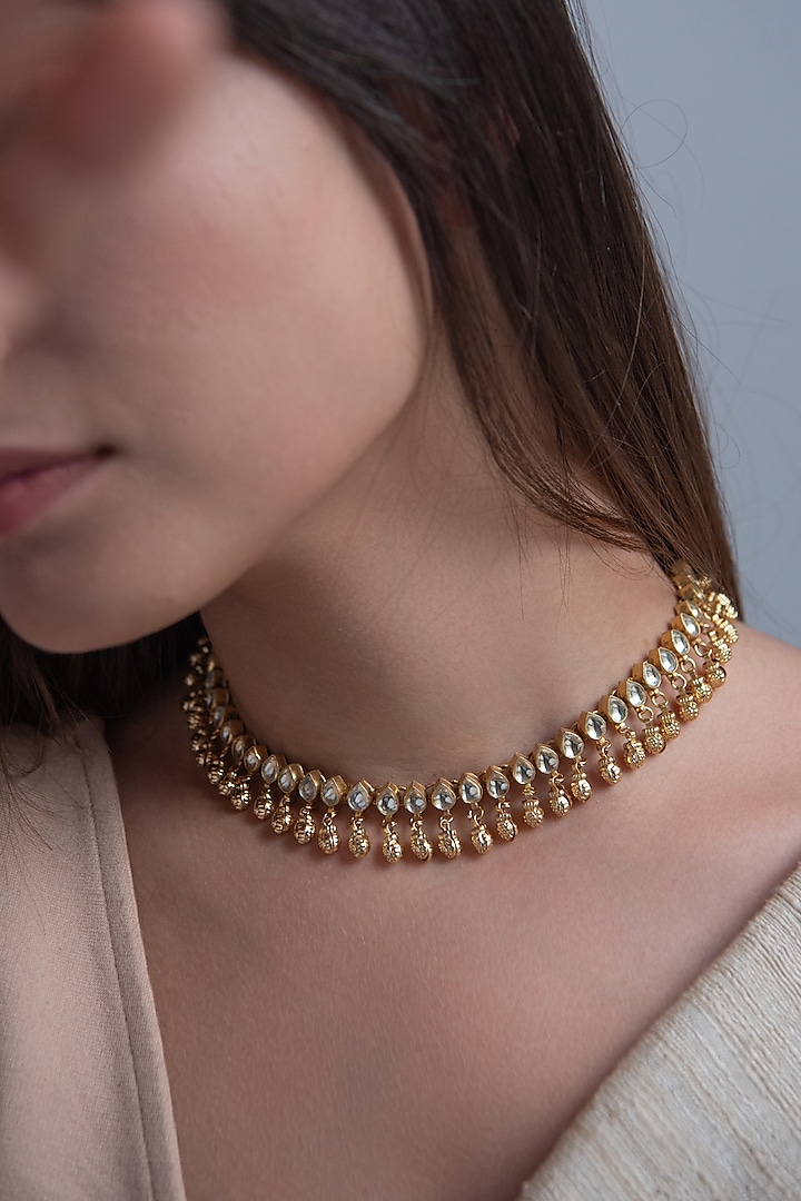 Gold Plated Kundan Polki Choker Necklace by Do Taara at Pernia's Pop Up Shop