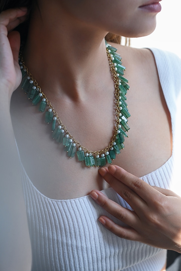 Gold Plated Agate & Freshwater Pearl Necklace by Do Taara at Pernia's Pop Up Shop