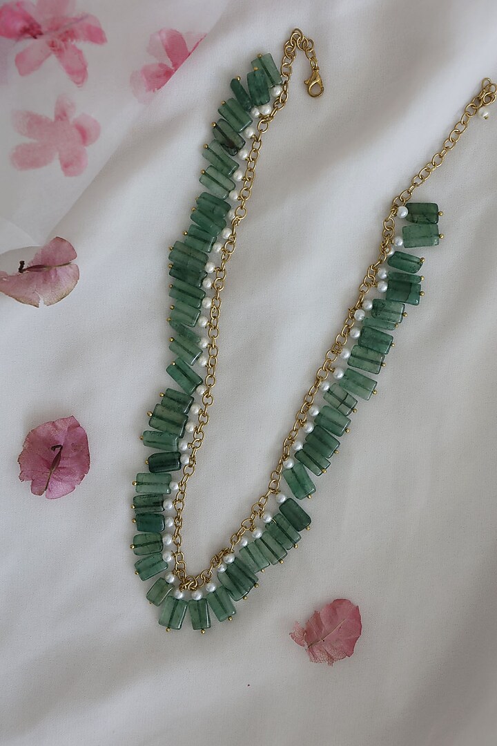 Gold Plated Agate & Freshwater Pearl Necklace by Do Taara at Pernia's Pop Up Shop
