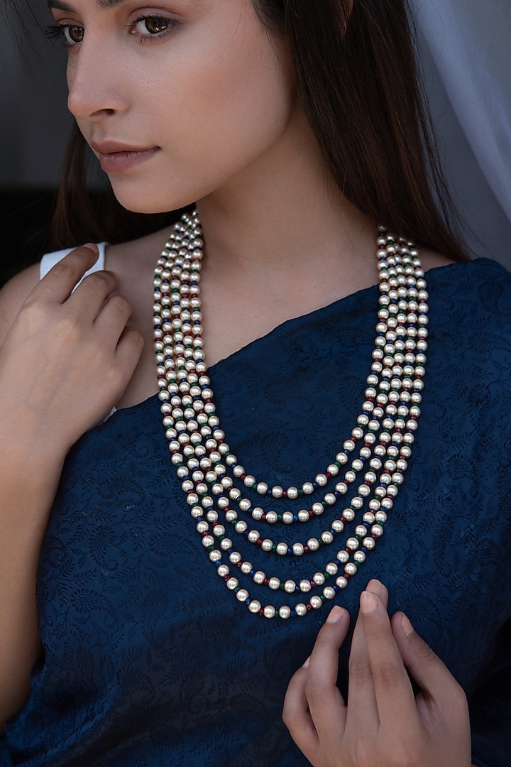 Gold Plated Multi-Colored Onyx & Pearl Necklace by Do Taara at Pernia's Pop Up Shop