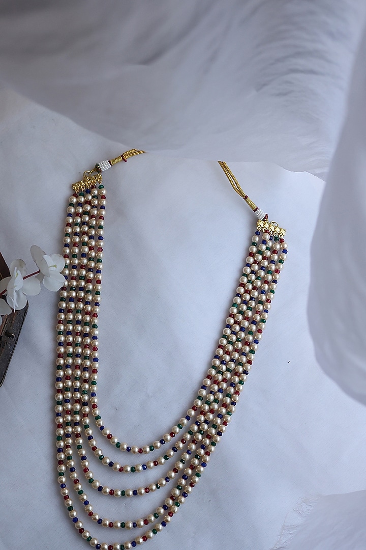 Gold Plated Multi-Colored Onyx & Pearl Necklace by Do Taara at Pernia's Pop Up Shop