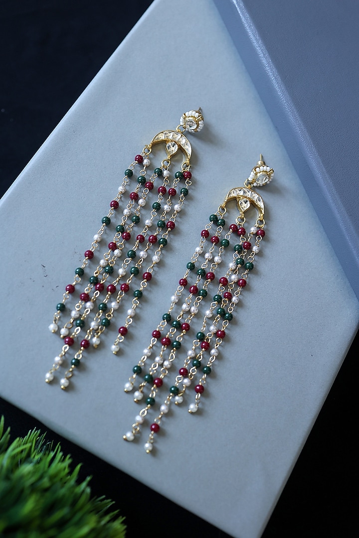 Gold Plated Kundan Polki & Onyx Stud Earrings by Do Taara at Pernia's Pop Up Shop