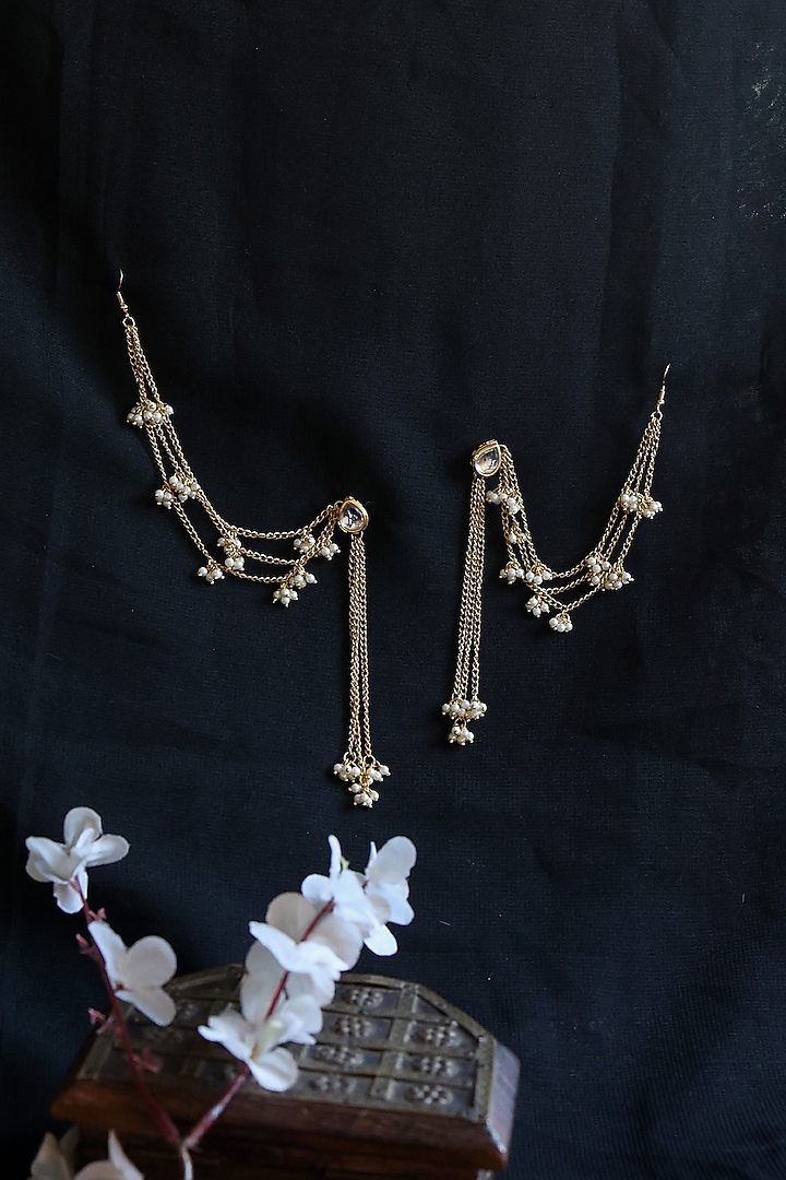 Gold Plated Pearl Dangler Earrings by Do Taara at Pernia's Pop Up Shop