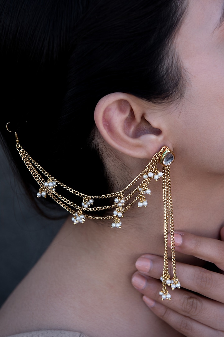 Gold Plated Pearl Dangler Earrings by Do Taara at Pernia's Pop Up Shop