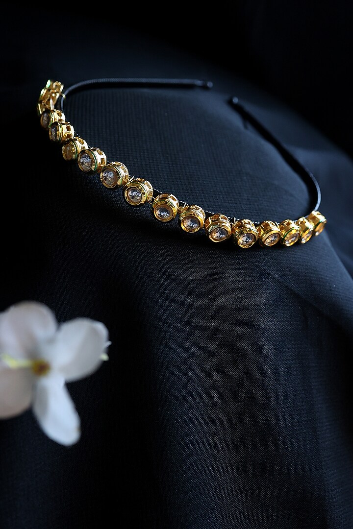Gold Plated Kundan Polki Hairband by Do Taara at Pernia's Pop Up Shop