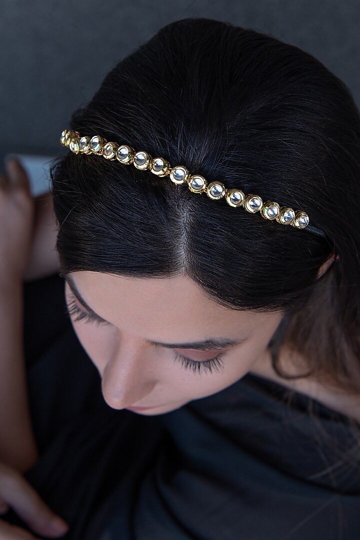Gold Plated Kundan Polki Hairband by Do Taara at Pernia's Pop Up Shop