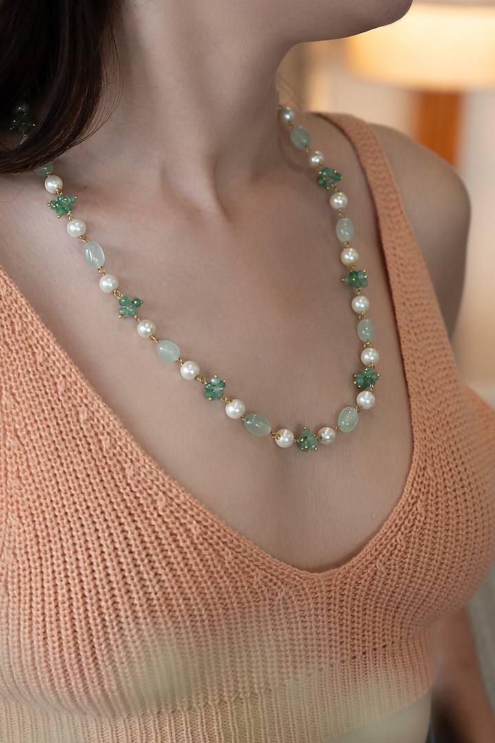 Gold Plated Fluorite & Shell Pearl Necklace by Do Taara at Pernia's Pop Up Shop