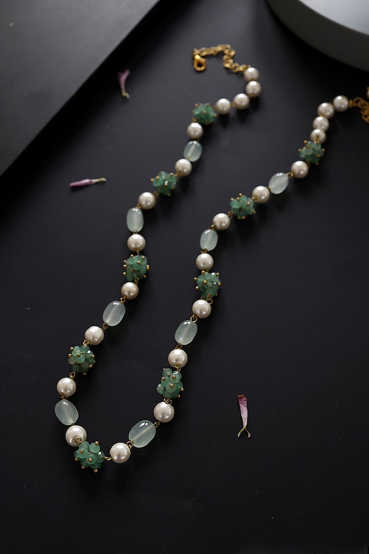 Gold Plated Fluorite & Shell Pearl Necklace by Do Taara at Pernia's Pop Up Shop