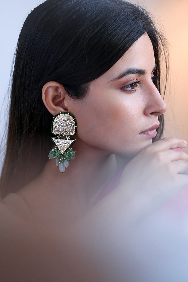 Gold Plated Kundan Polki & Natural Stone Dangler Earrings by Do Taara at Pernia's Pop Up Shop