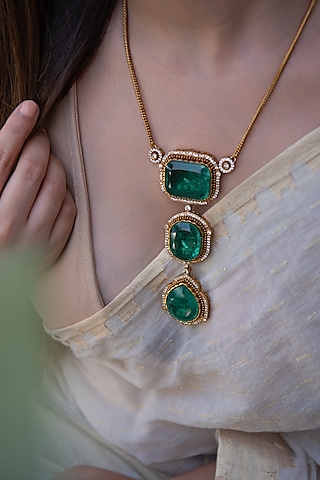 Gold Plated Swarovski & Cubic Zirconia Necklace Set by Do Taara