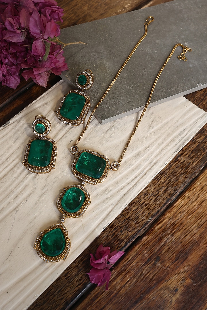 Gold Plated Swarovski & Cubic Zirconia Necklace Set by Do Taara at Pernia's Pop Up Shop