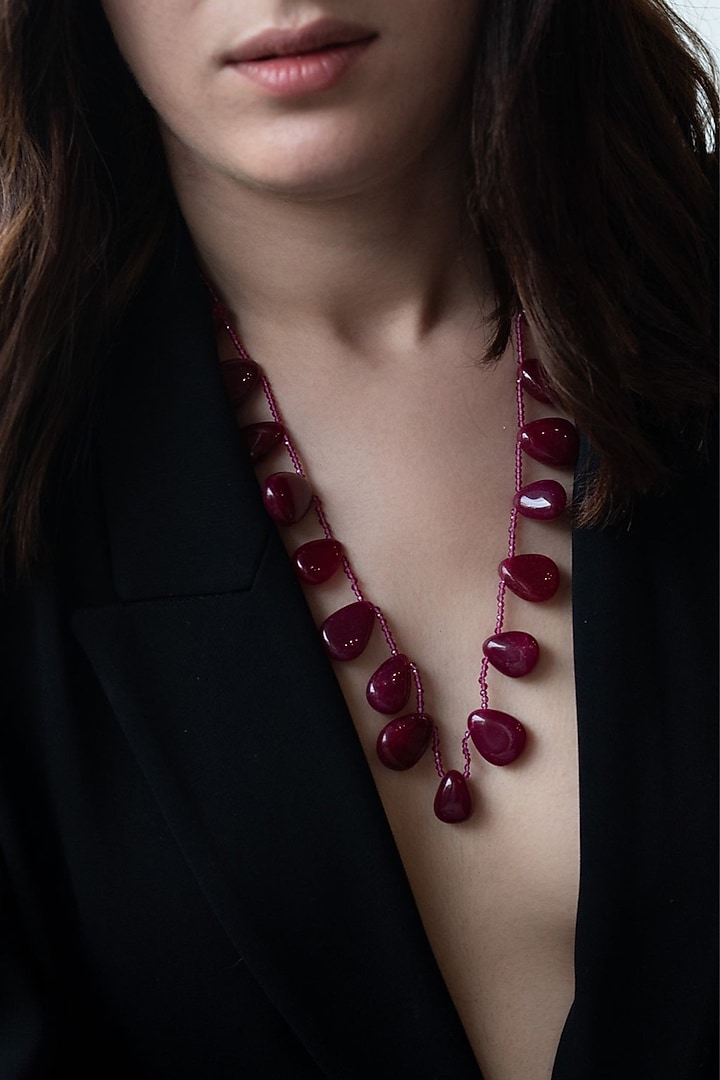 Gold Plated Onyx & Red Stone Necklace by Do Taara at Pernia's Pop Up Shop