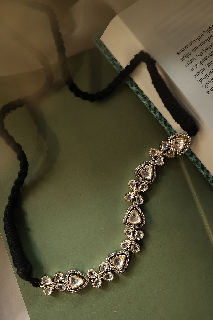 White Rhodium Finish Kundan Polki & Cubic Zirconia Necklace by Do Taara at Pernia's Pop Up Shop