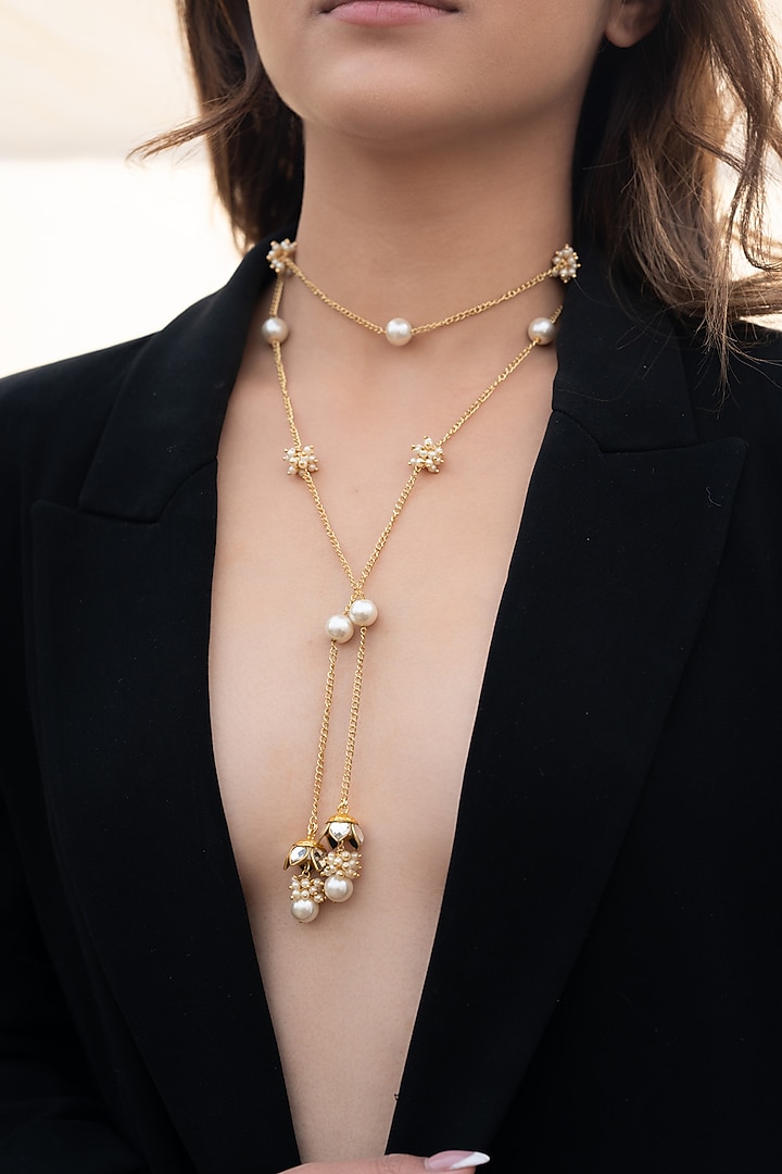 Gold Plated Pearl Necklace by Do Taara at Pernia's Pop Up Shop