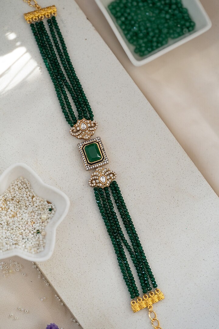Gold Plated Kundan Polki & Onyx Choker Necklace by Do Taara at Pernia's Pop Up Shop